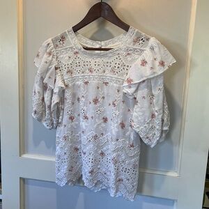 LoveShackFancy white Puff sleeve cotton blouse size M